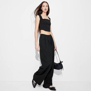Women's Low-Rise Wide Leg Trousers - Wild Fable™ Black L: Recycled Polyester